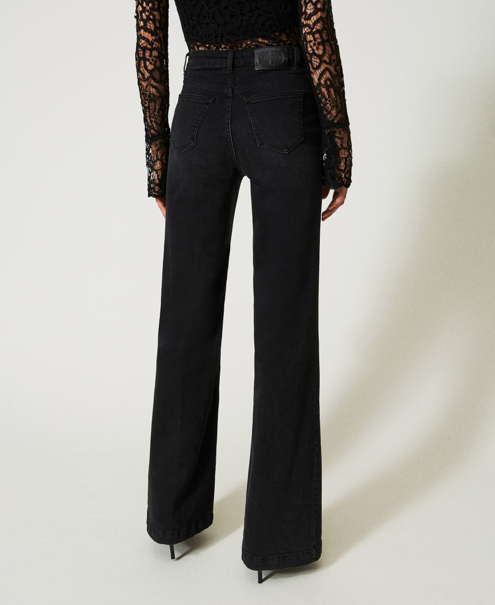 Wide leg jeans with logo buttons Woman, Black | TWINSET Milano