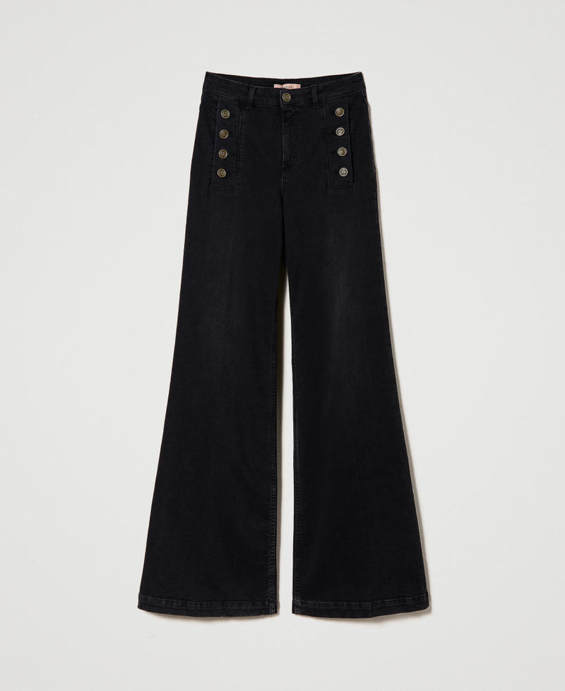 Wide leg jeans with logo buttons