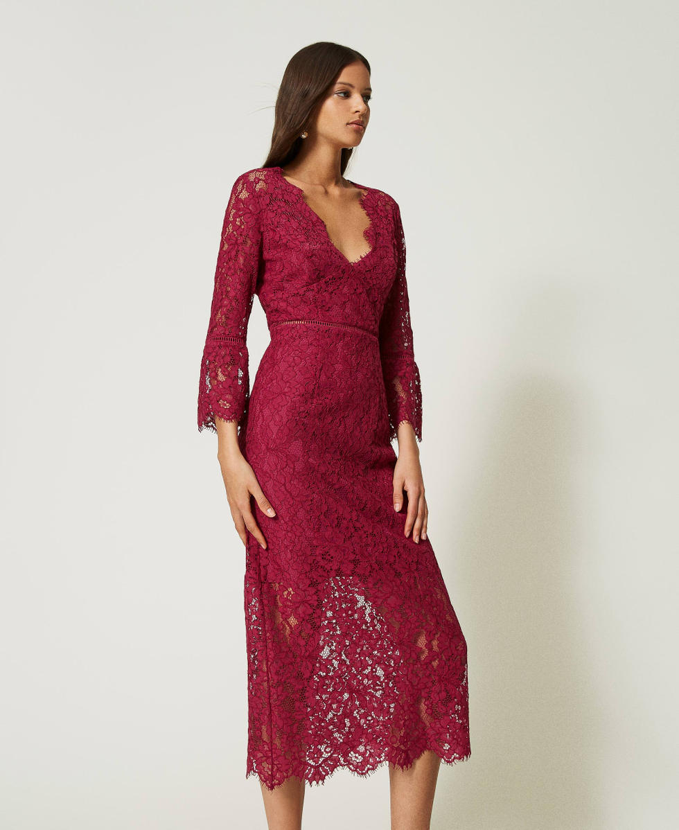 Midi macramé lace dress Woman, Purple