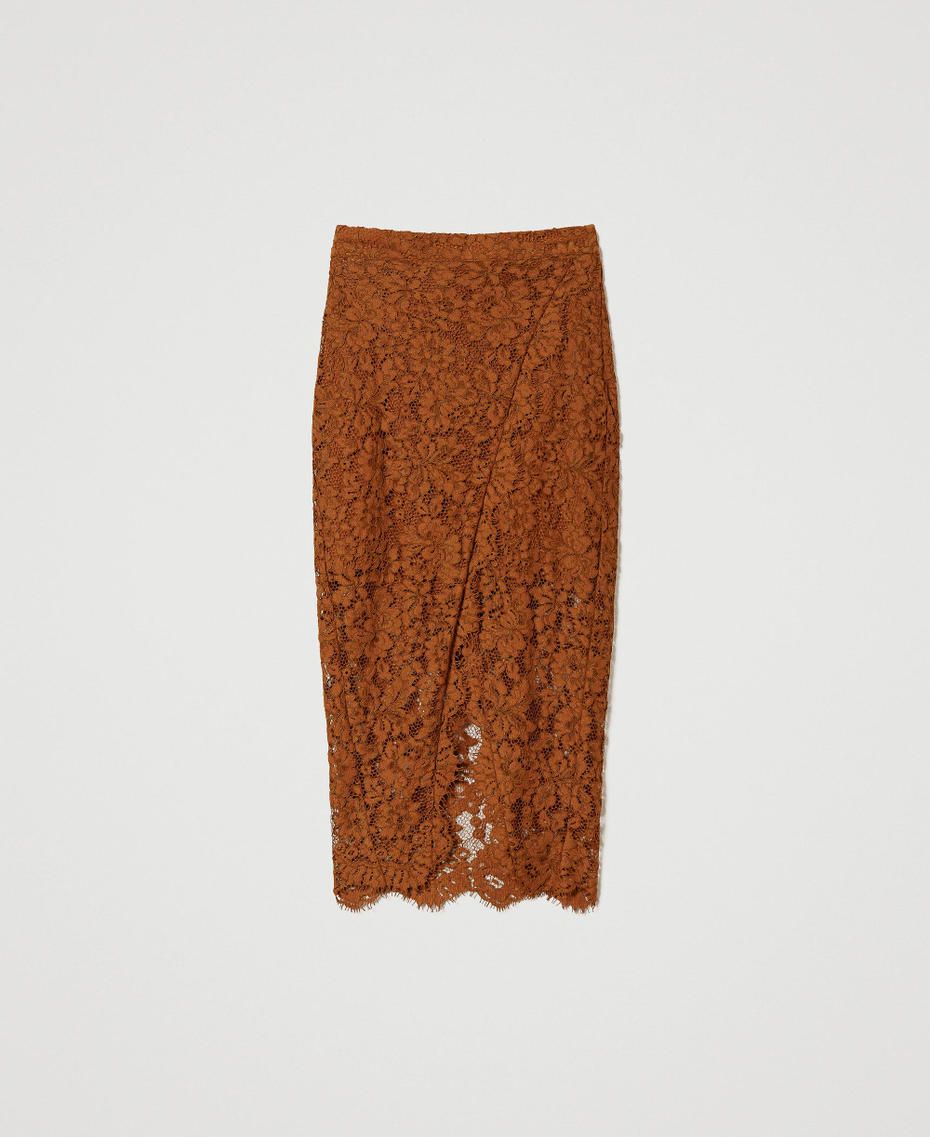 Gonna longuette in pizzo macramè Leather Brown Donna 232TP2484_10785_S0