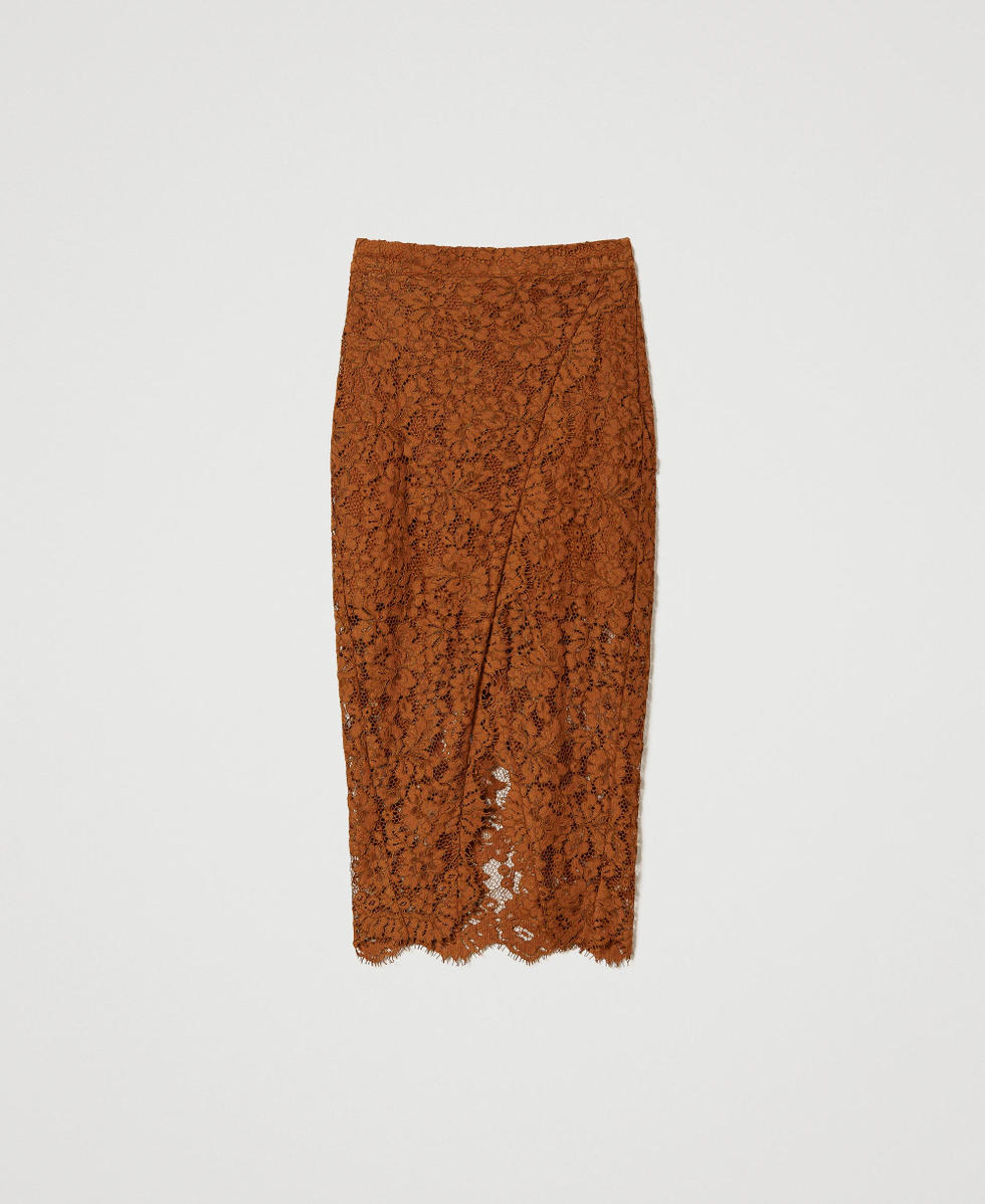 Jupe mi-longue en dentelle macram&eacute;