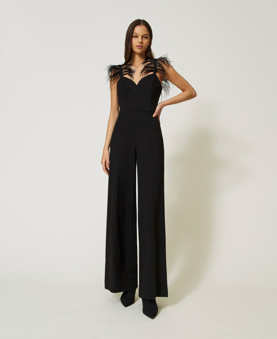 Long jumpsuit with feathers Black Woman 232TP2491-01
