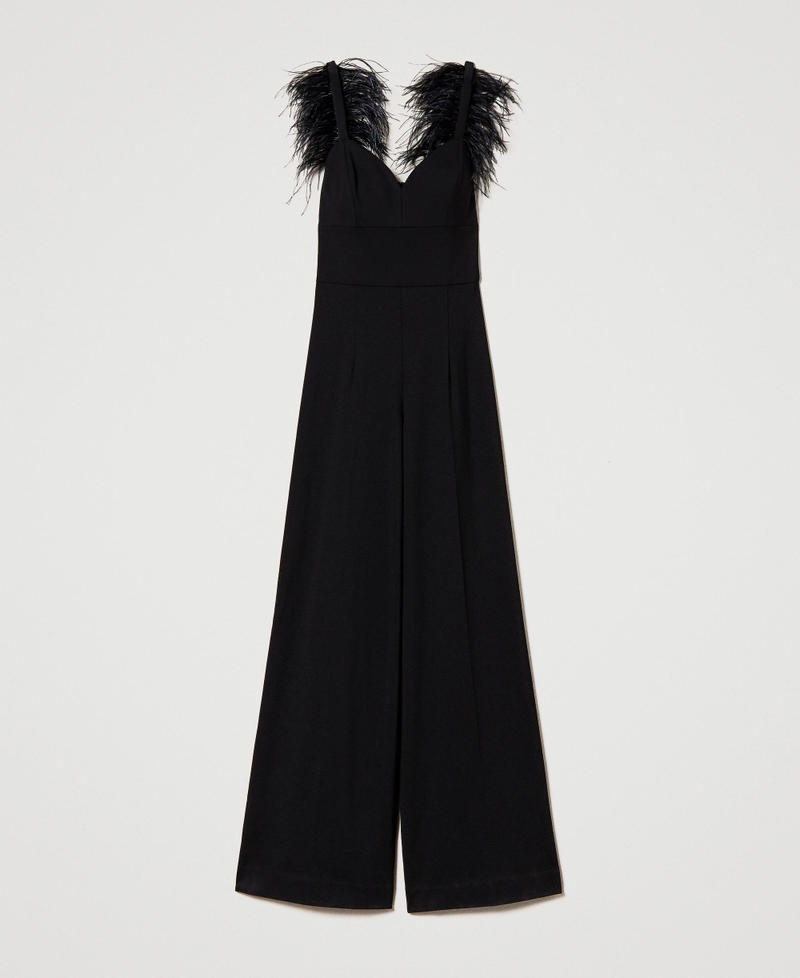 Длинное платье-комбинезон с перьями Черный женщина 232TP2491-0S