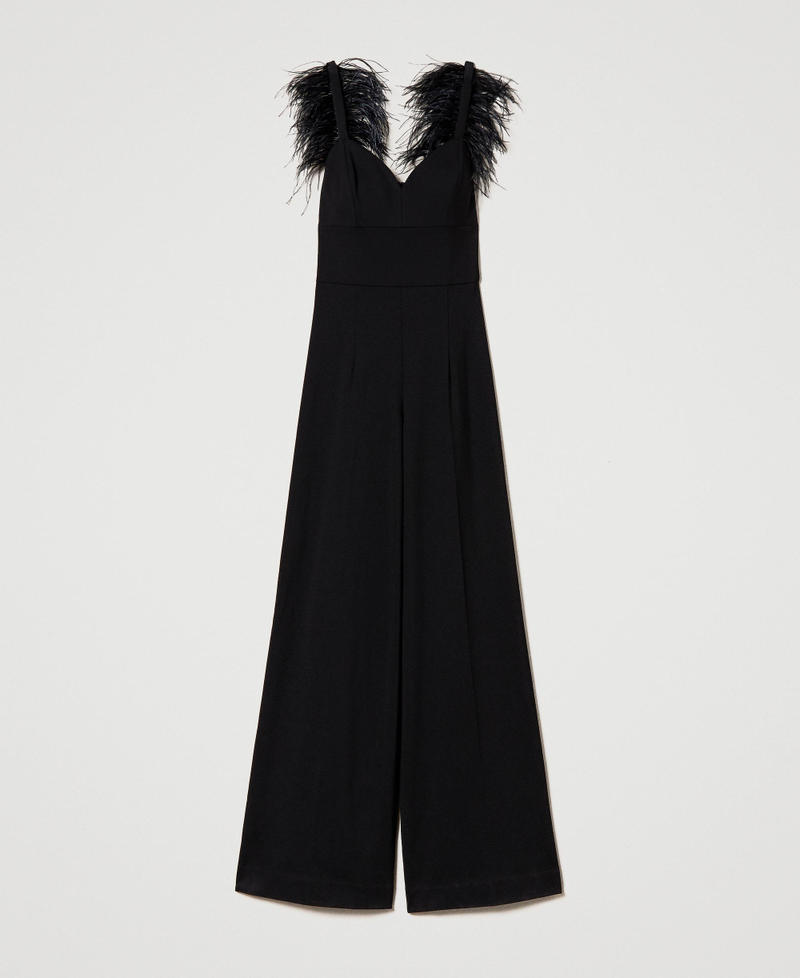 Long jumpsuit with feathers