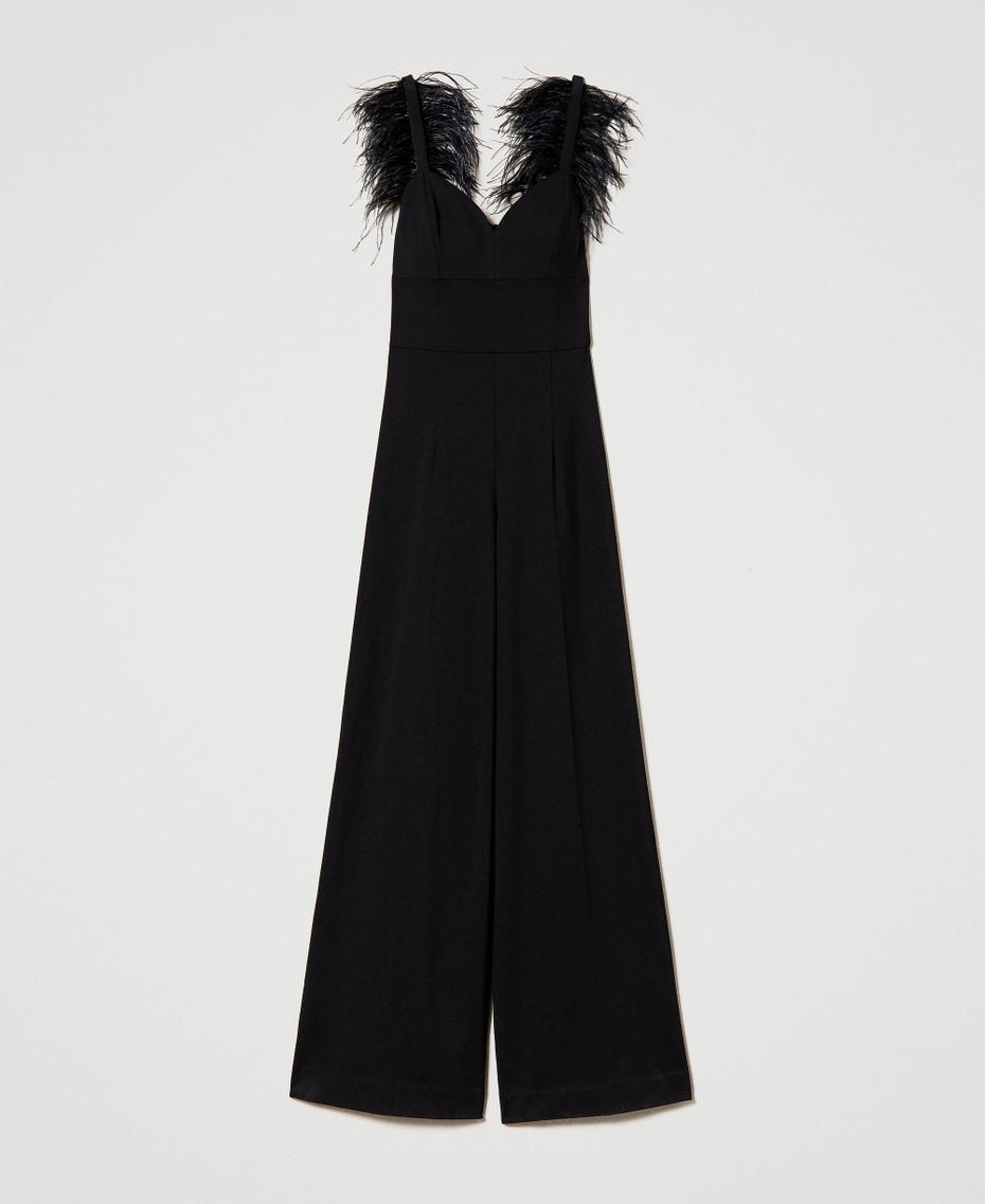 Long jumpsuit with feathers Black Woman 232TP2491_00006_S0