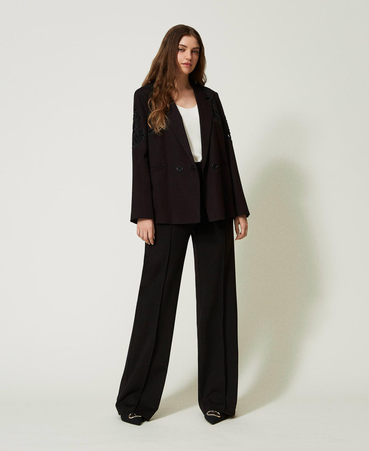 Wide leg trousers Woman, Black | TWINSET Milano