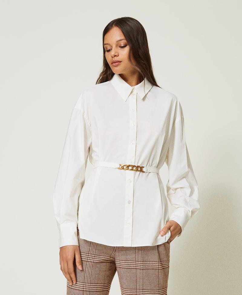 Poplin shirt with belt White Woman 232TP2520-02