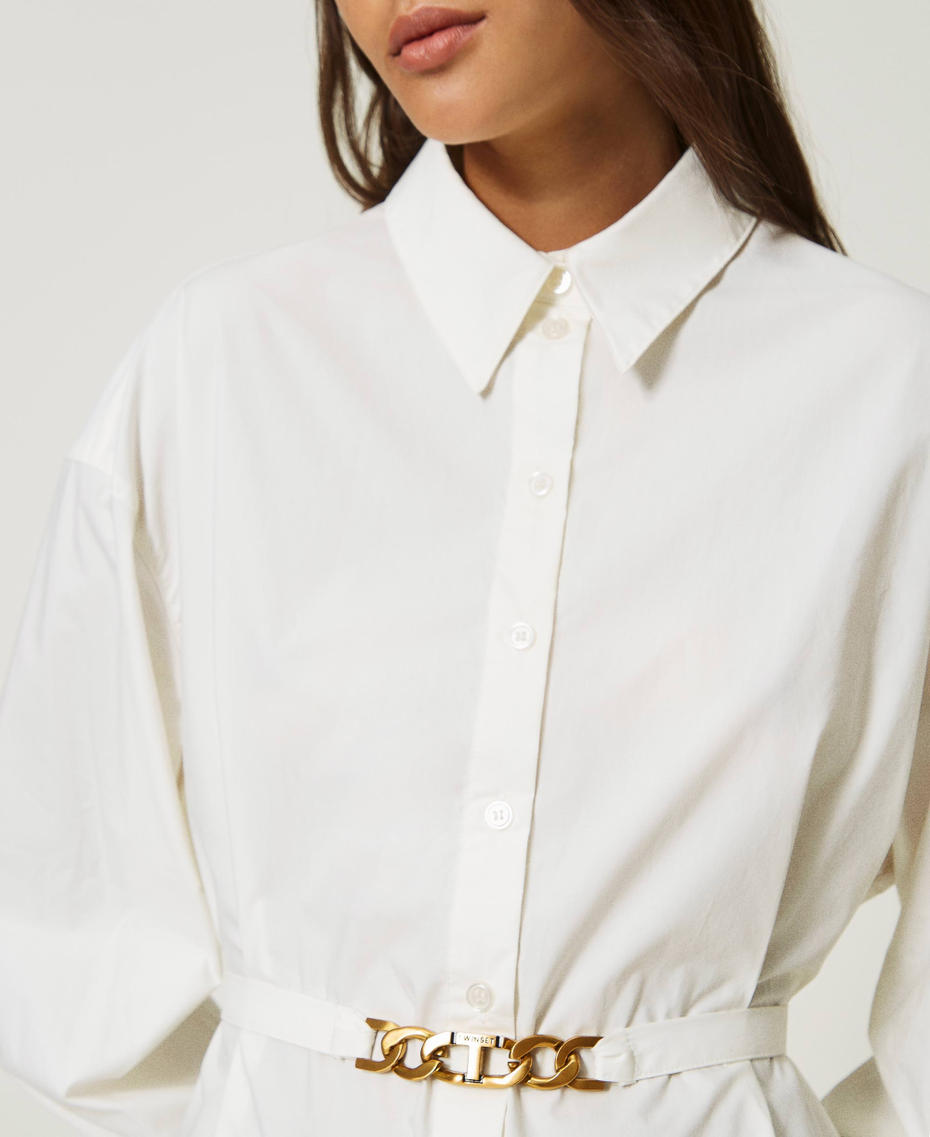 Camisa de popelina con cinturón Blanco Mujer 232TP2520-05
