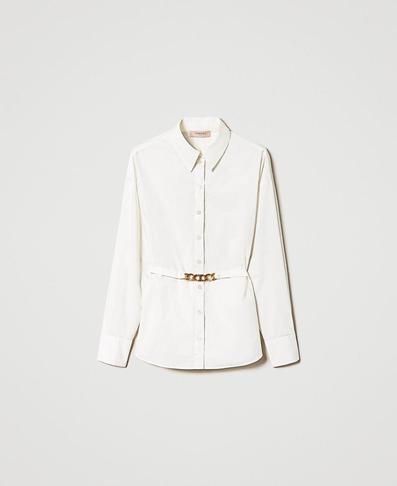 Camisa de popelina con cinturón Blanco Mujer 232TP2520-0S