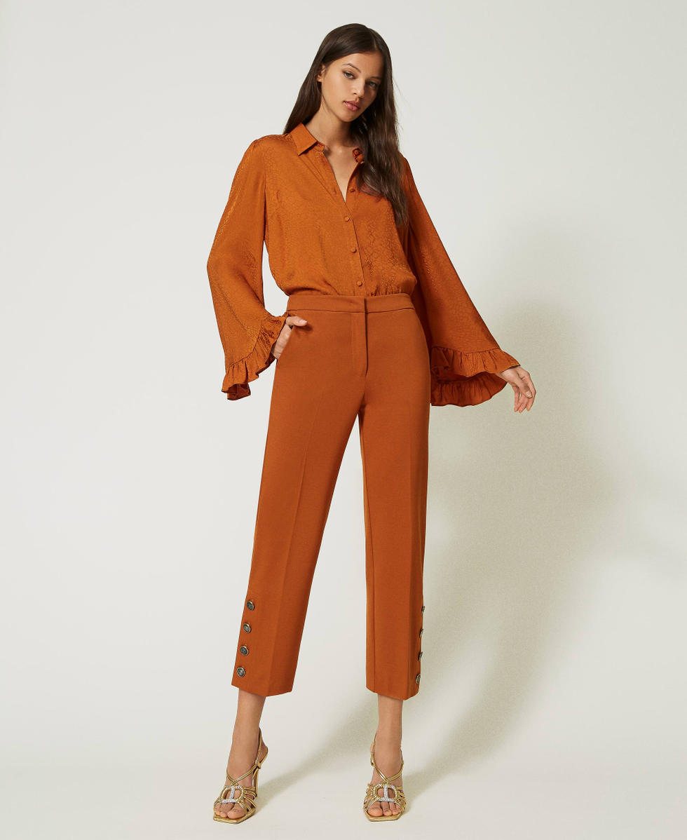 Pantalon cropped avec boutons Marron Cuir Femme 232TP2532_10785_02