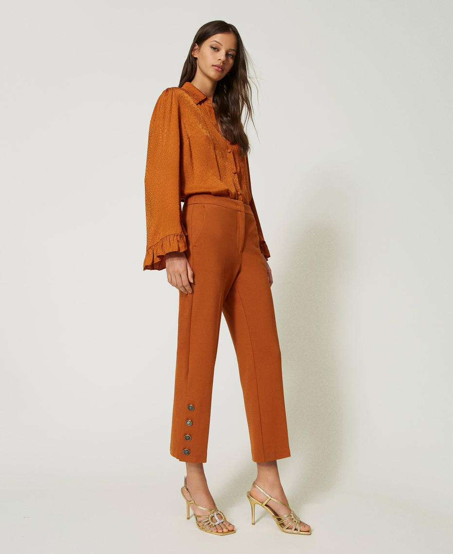 Cropped trousers with buttons Leather Brown Woman 232TP2532_10785_03