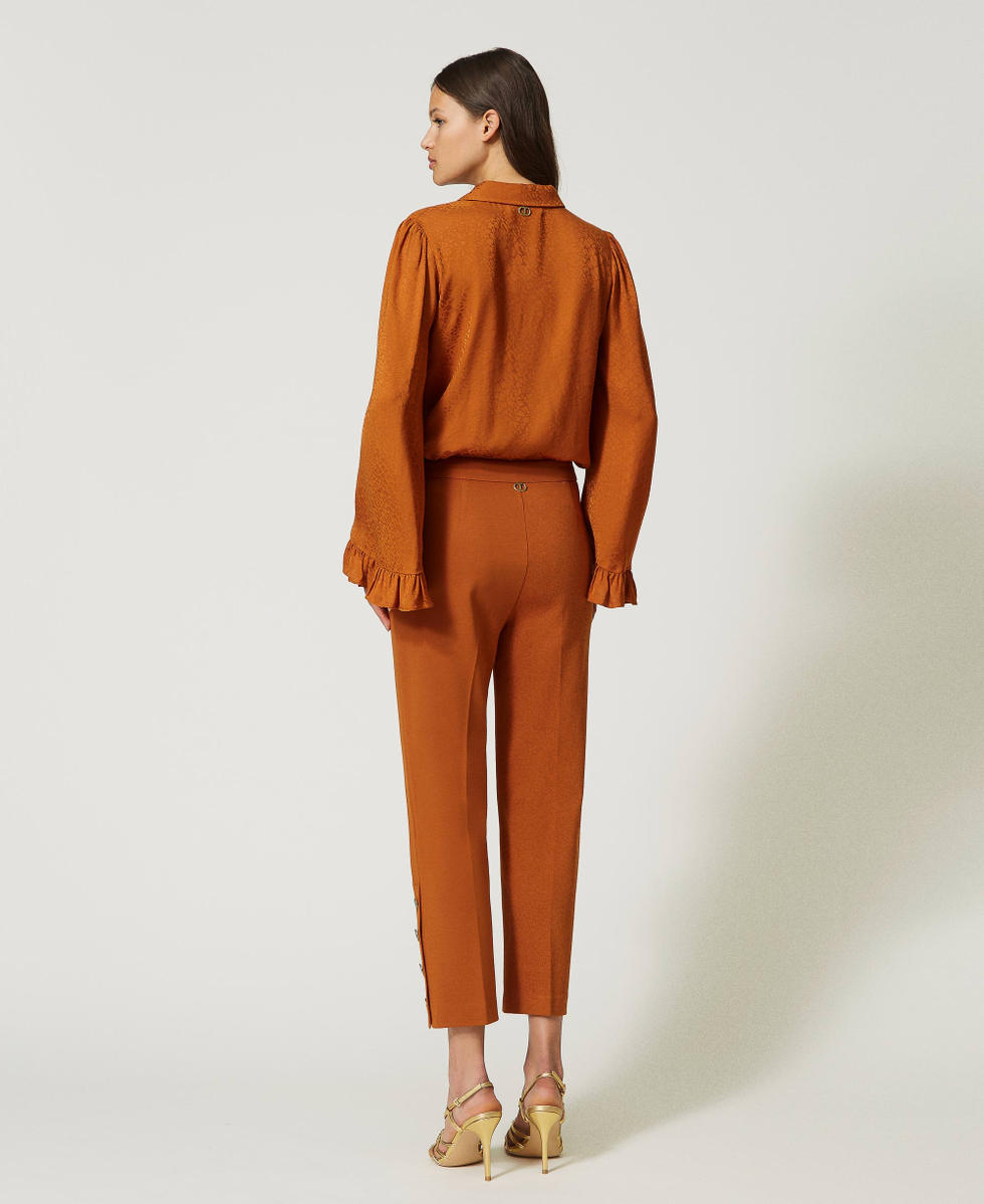 Pantalon cropped avec boutons Marron Cuir Femme 232TP2532_10785_04