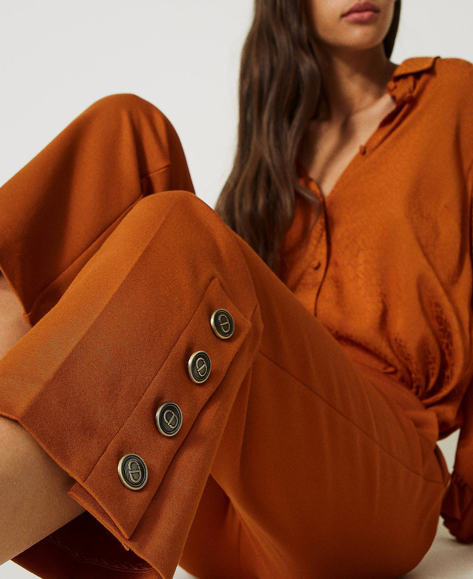 Cropped trousers with buttons Leather Brown Woman 232TP2532_10785_05
