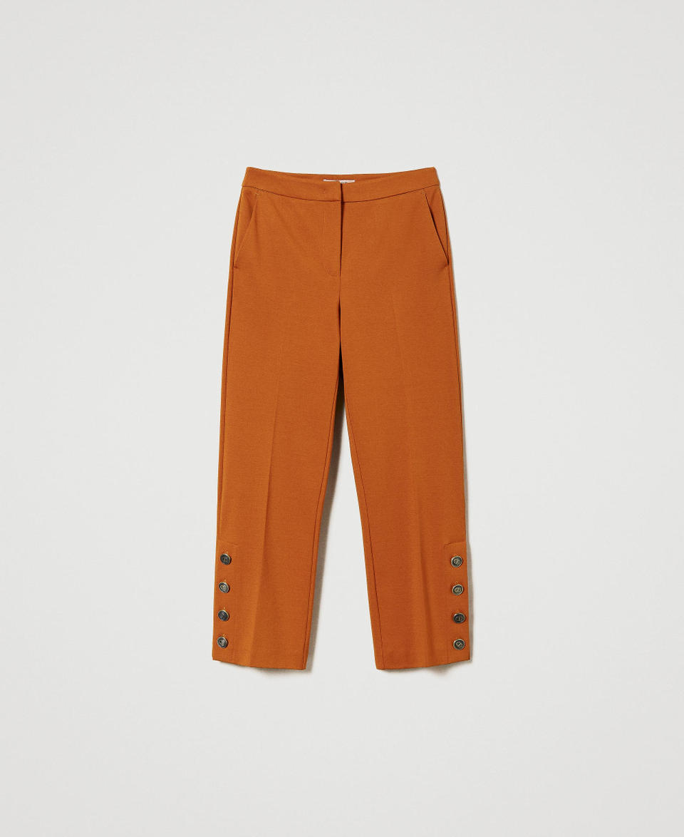 Cropped trousers with buttons Leather Brown Woman 232TP2532_10785_0S