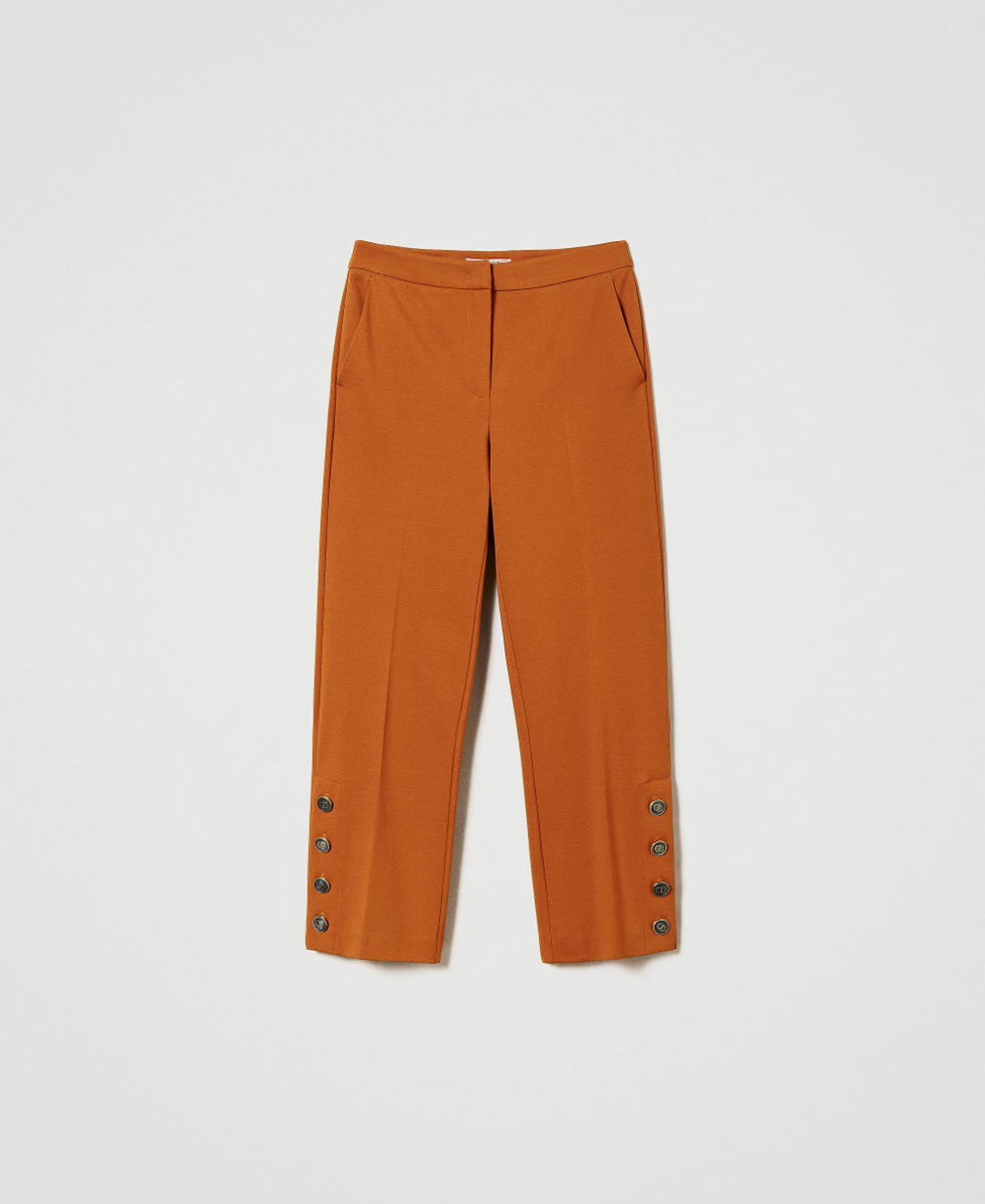Pantalon cropped avec boutons Marron Cuir Femme 232TP2532_10785_S0