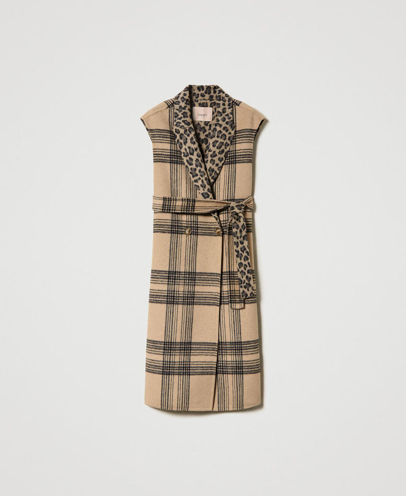 Reversible jacquard sleeveless coat Double Check / Animal Print Woman 232TP2541_10978_S0