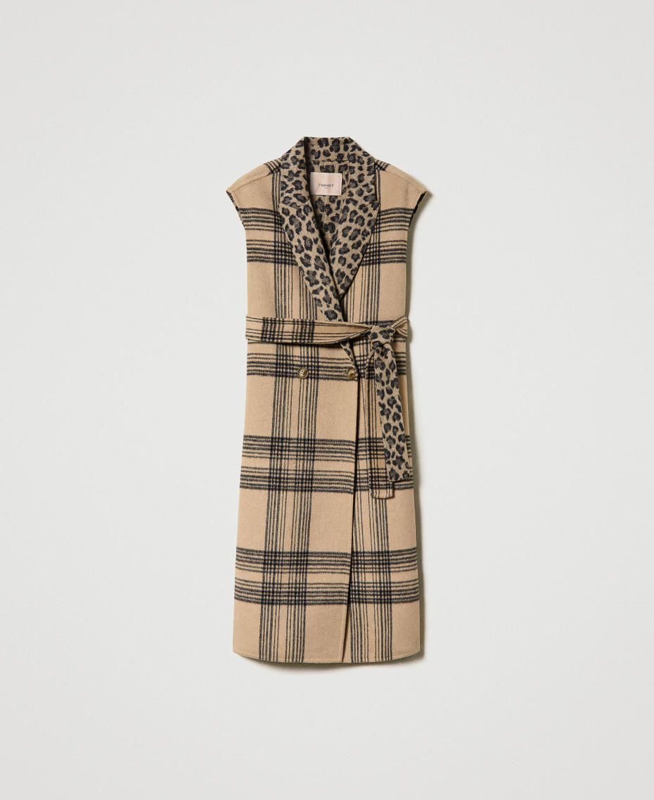 Reversible jacquard sleeveless coat Double Check / Animal Print Woman 232TP2541_10978_S0