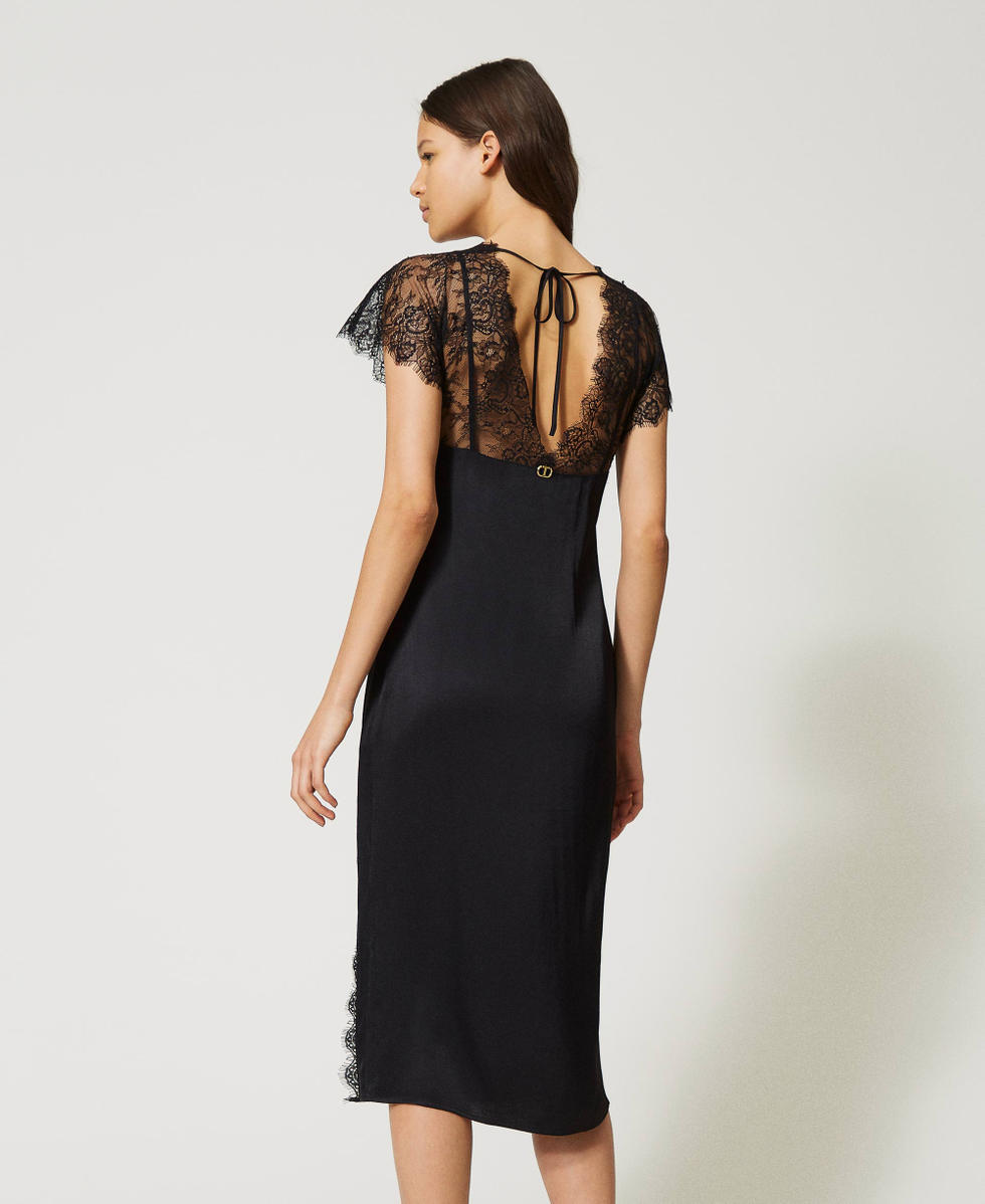 Abito corto in raso e pizzo Donna Nero TWINSET Milano