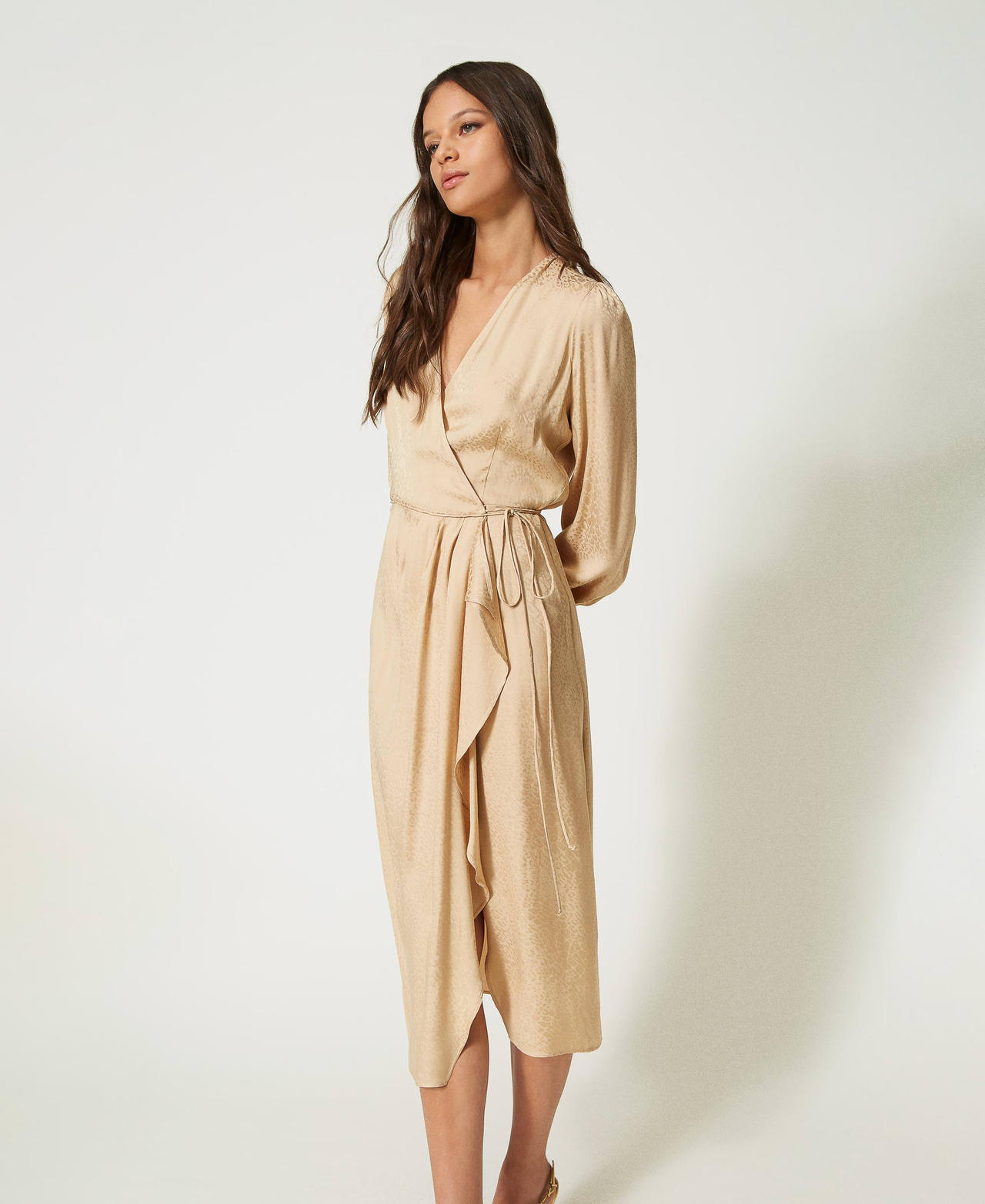 Abito longuette in raso jacquard Donna, Beige | TWINSET Milano