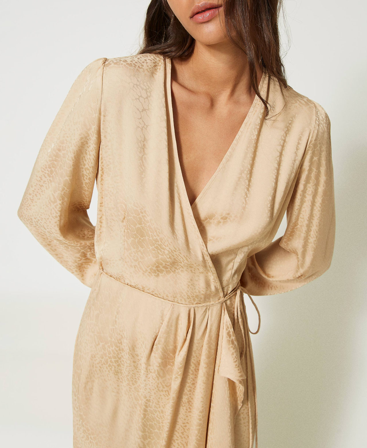 Midi jacquard satin dress Woman Beige TWINSET Milano