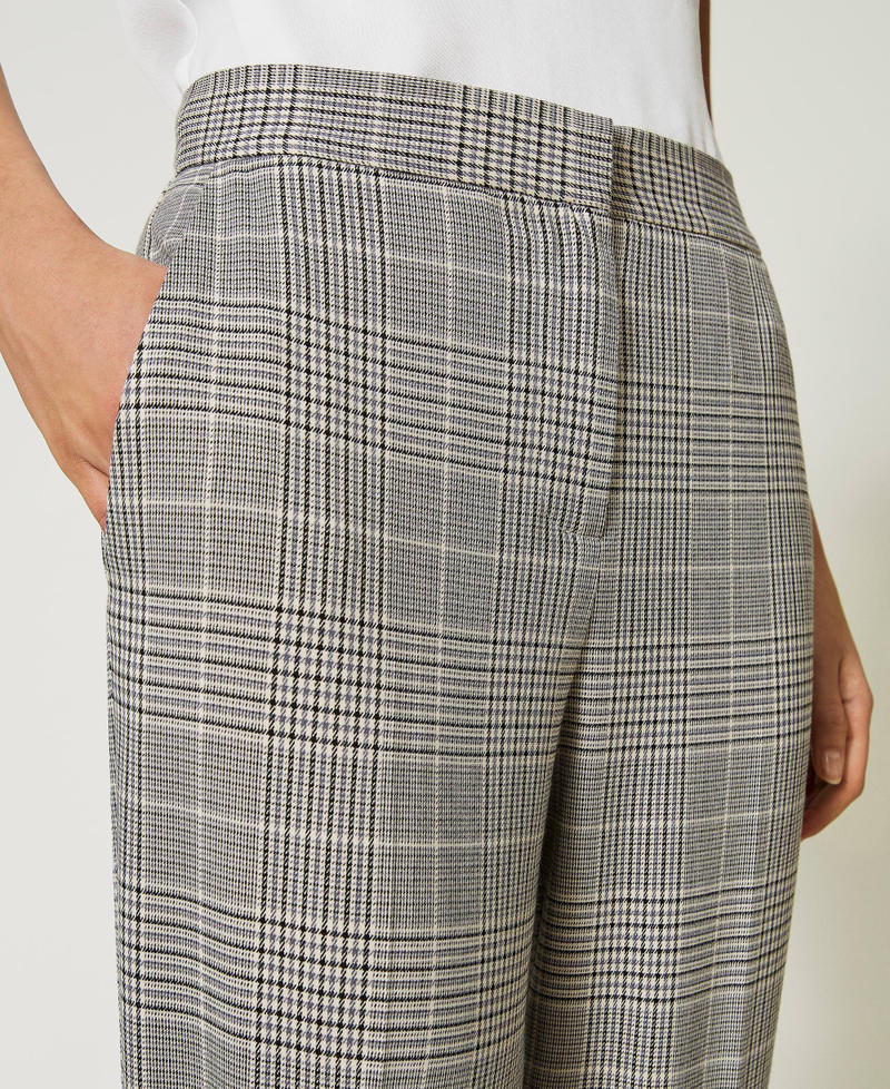 Pantalon cropped en prince de Galles Carreaux Blanc Neige/Noir Femme 232TP2632-04