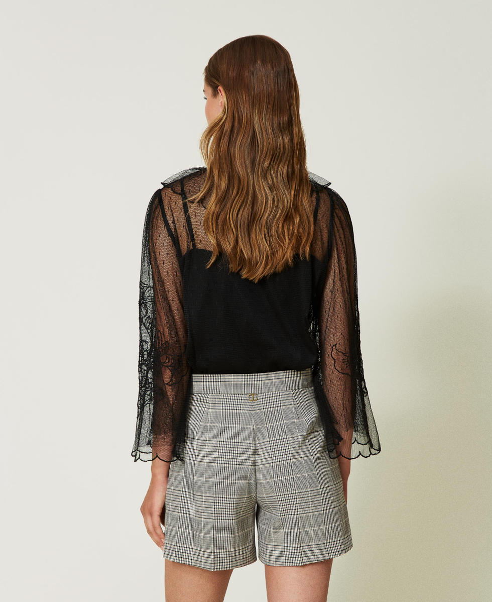 Short en prince de Galles avec dentelle Femme Gris TWINSET Milano