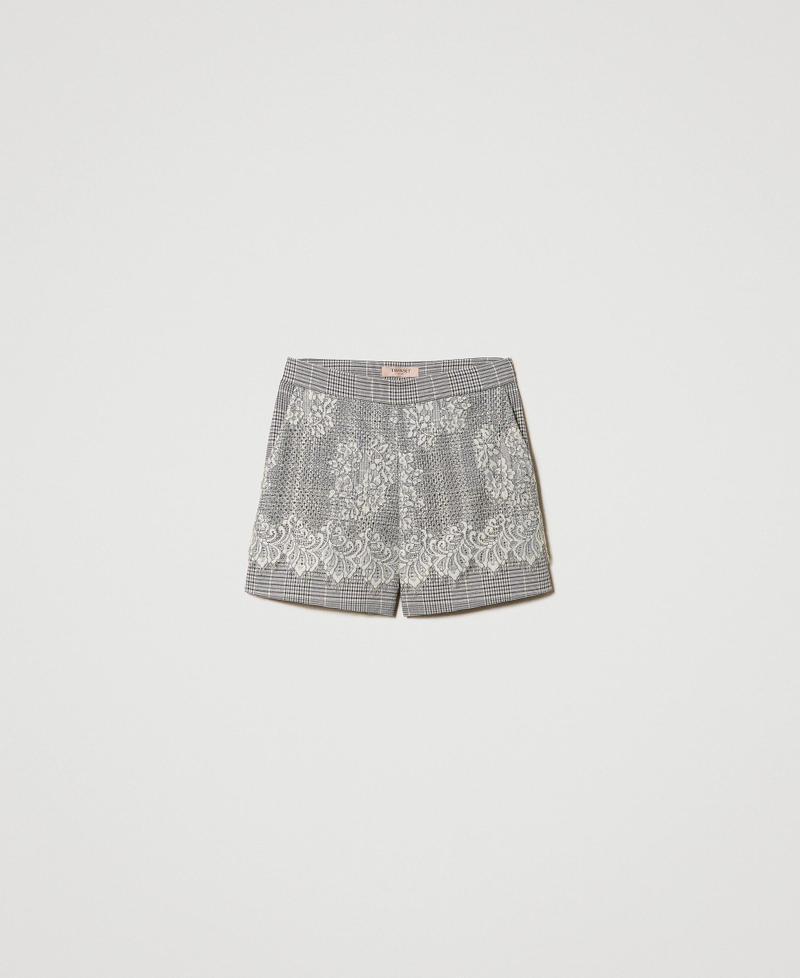 Glen plaid shorts with lace