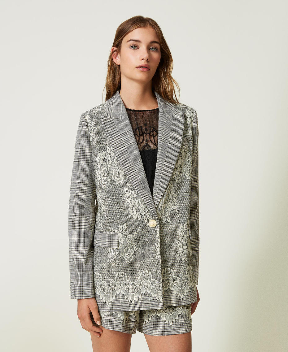 Glen plaid blazer with lace