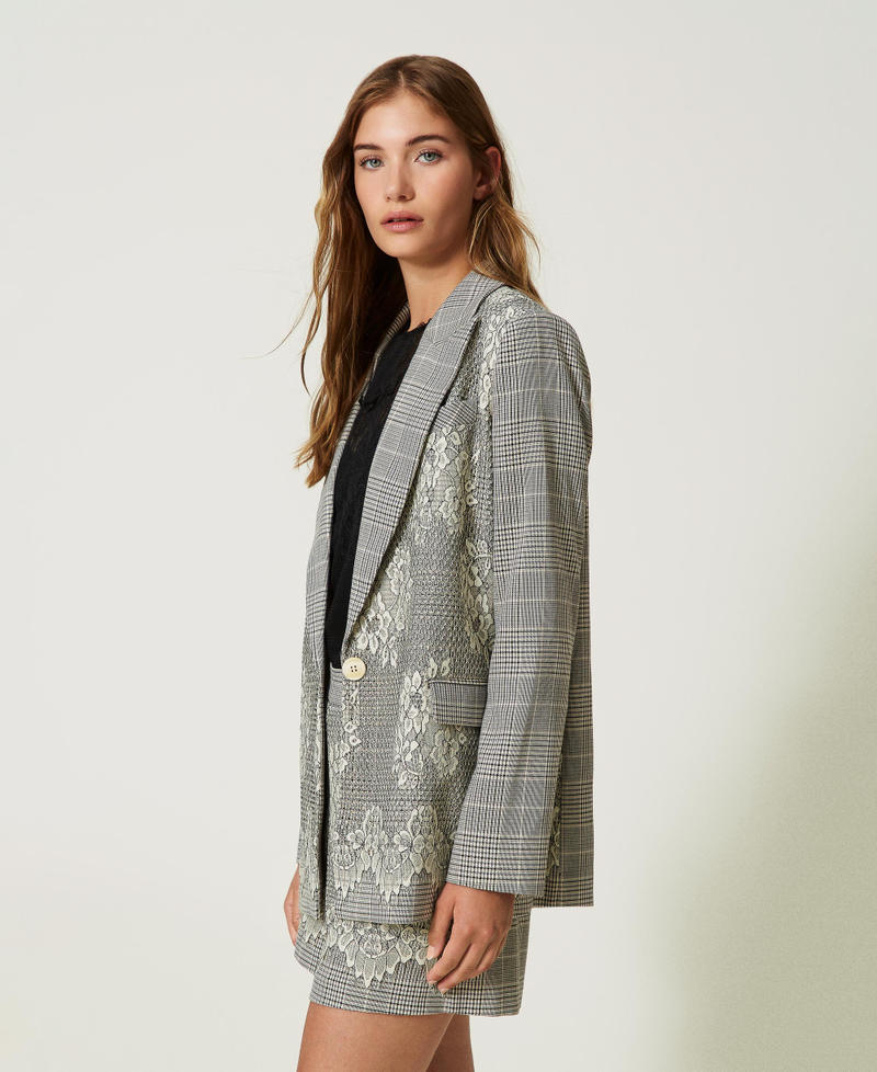 Glen plaid blazer with lace