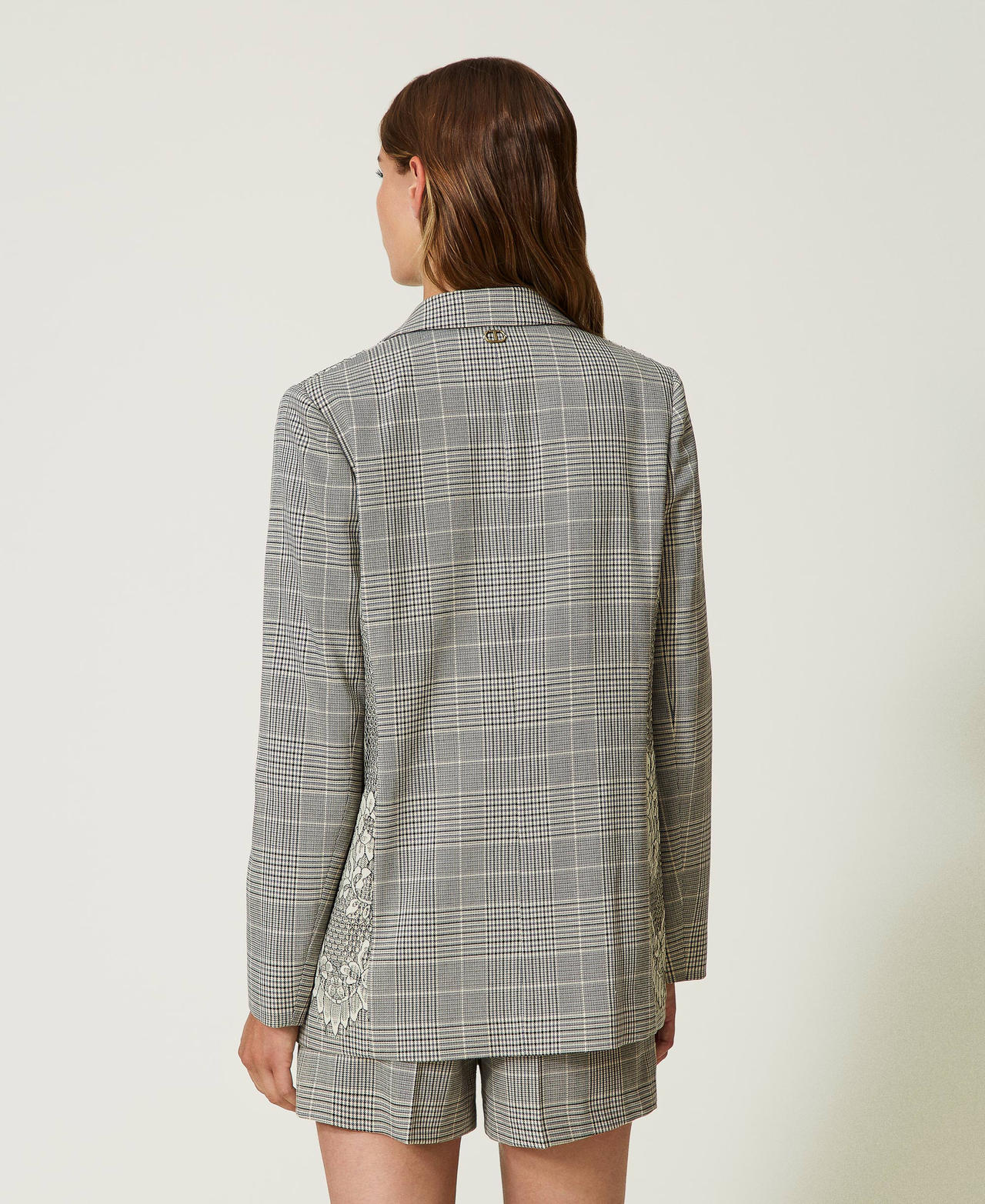 Glen plaid blazer with lace
