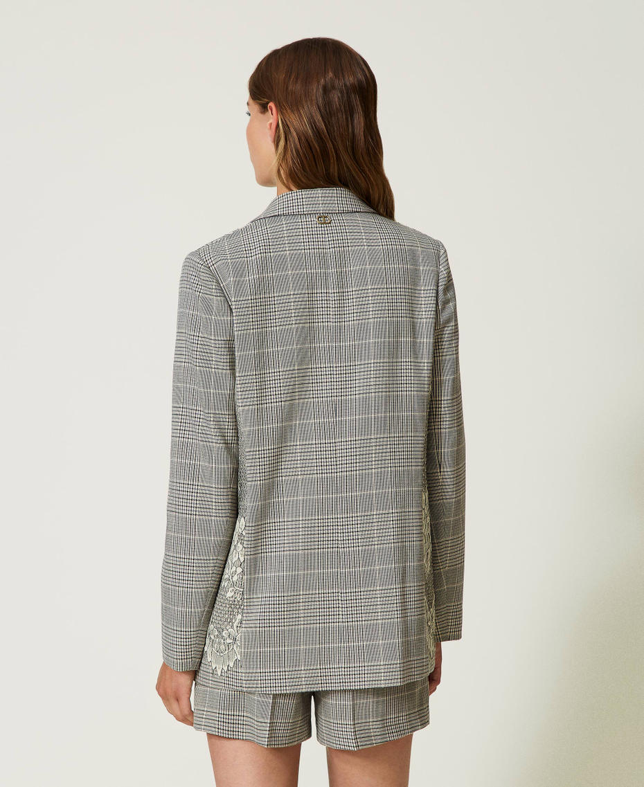 Blazer mit Prince-of-Wales-Muster und Spitze