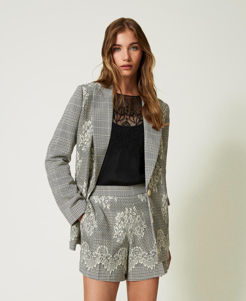 Glen plaid blazer with lace