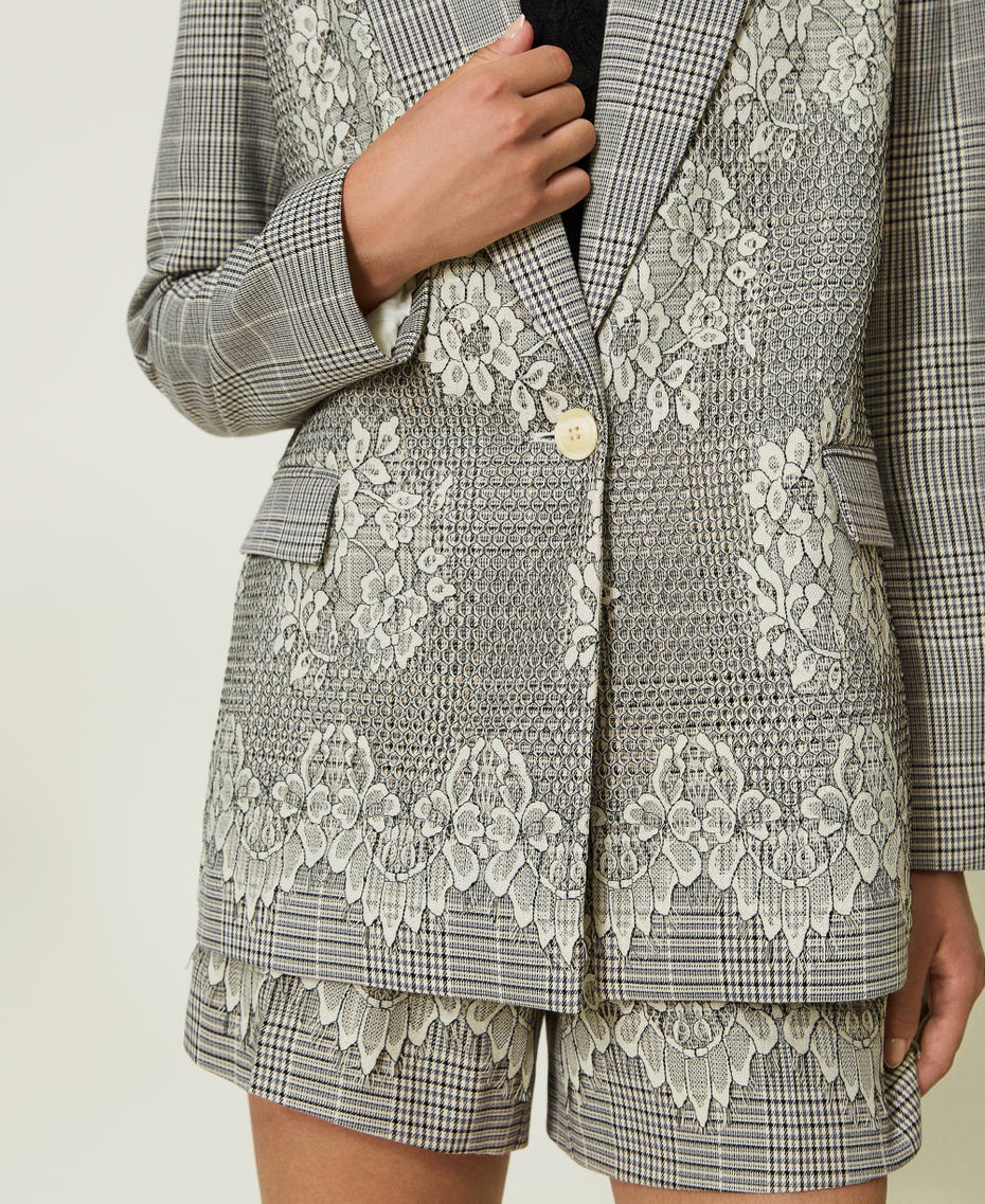 Glen plaid blazer with lace
