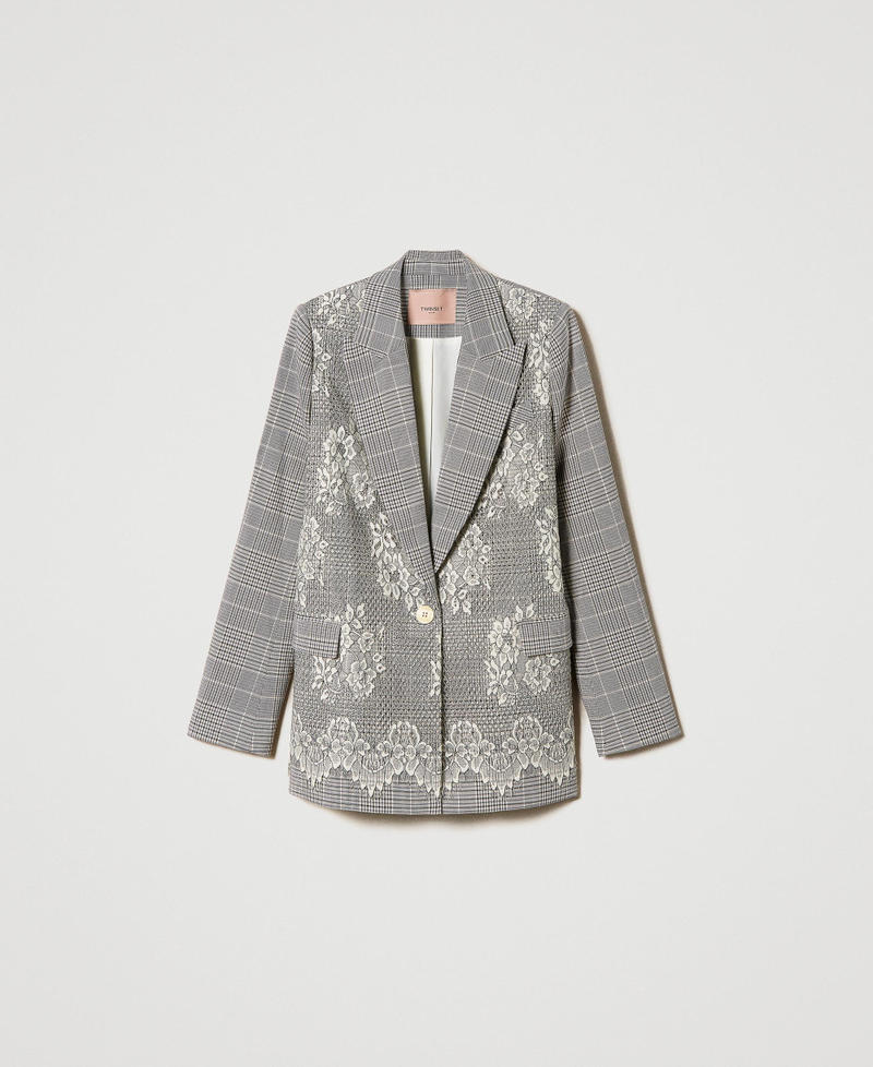 Glen plaid blazer with lace