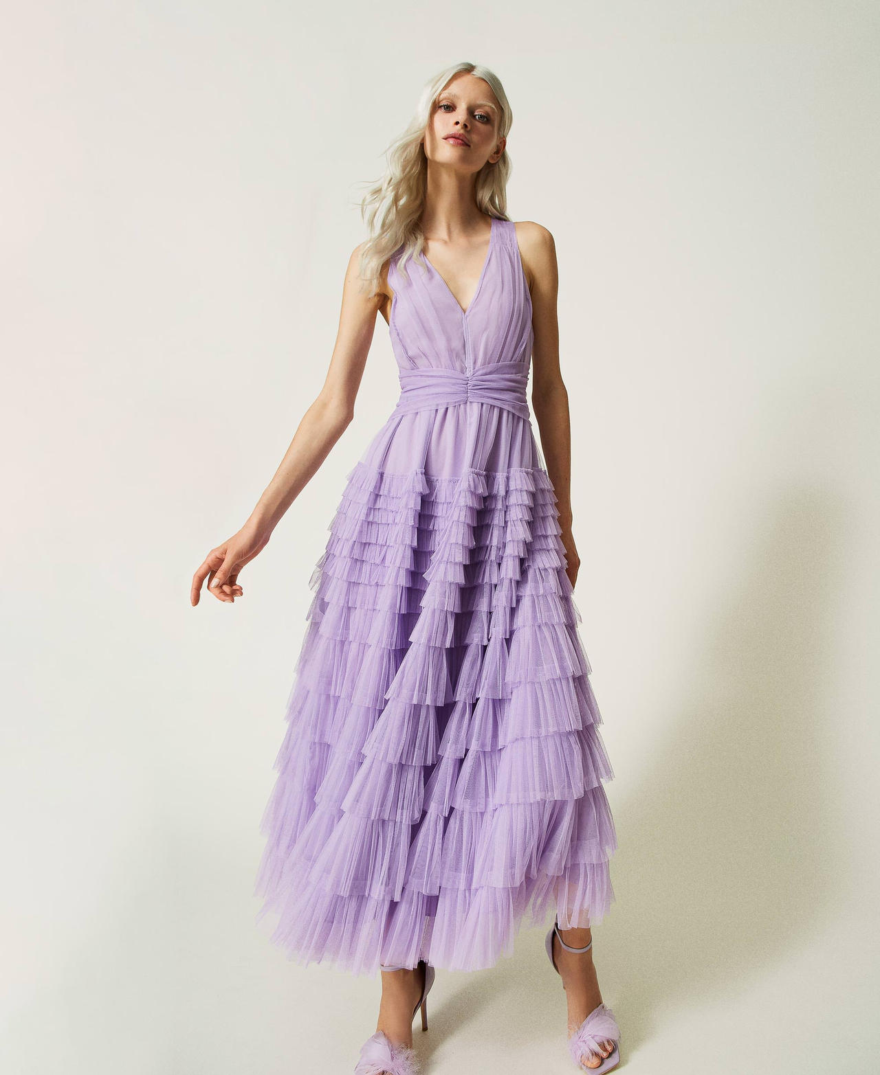 Midi tulle dress with flounces Woman, Purple | TWINSET Milano