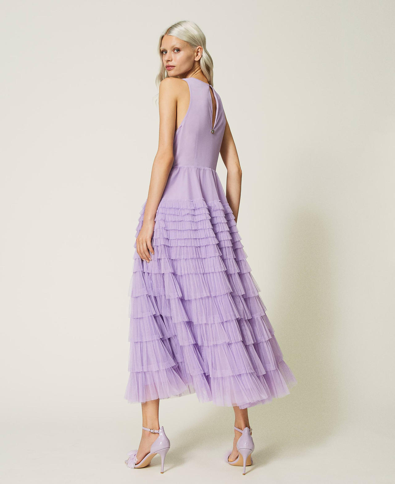Midi tulle dress with flounces Woman Purple TWINSET Milano