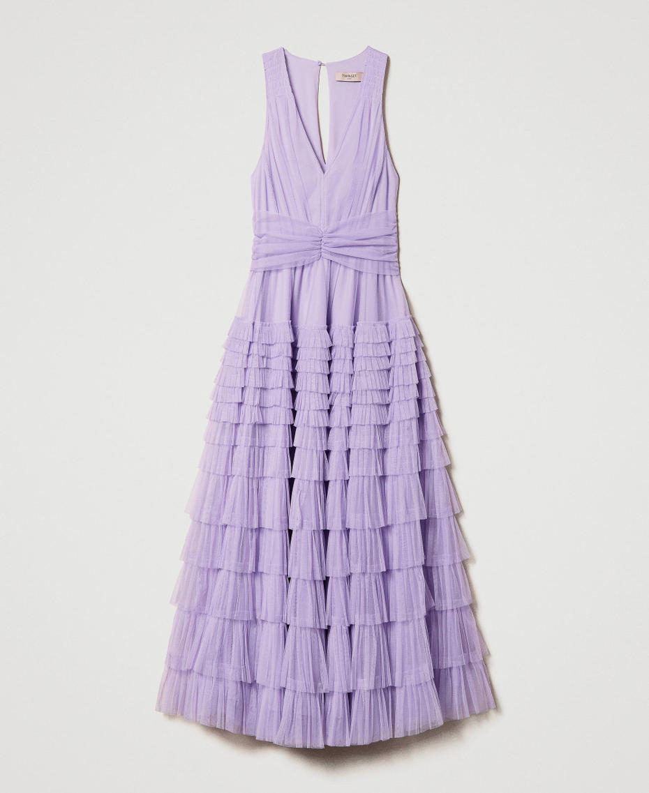 Midi tulle dress with flounces Woman, Purple | TWINSET Milano