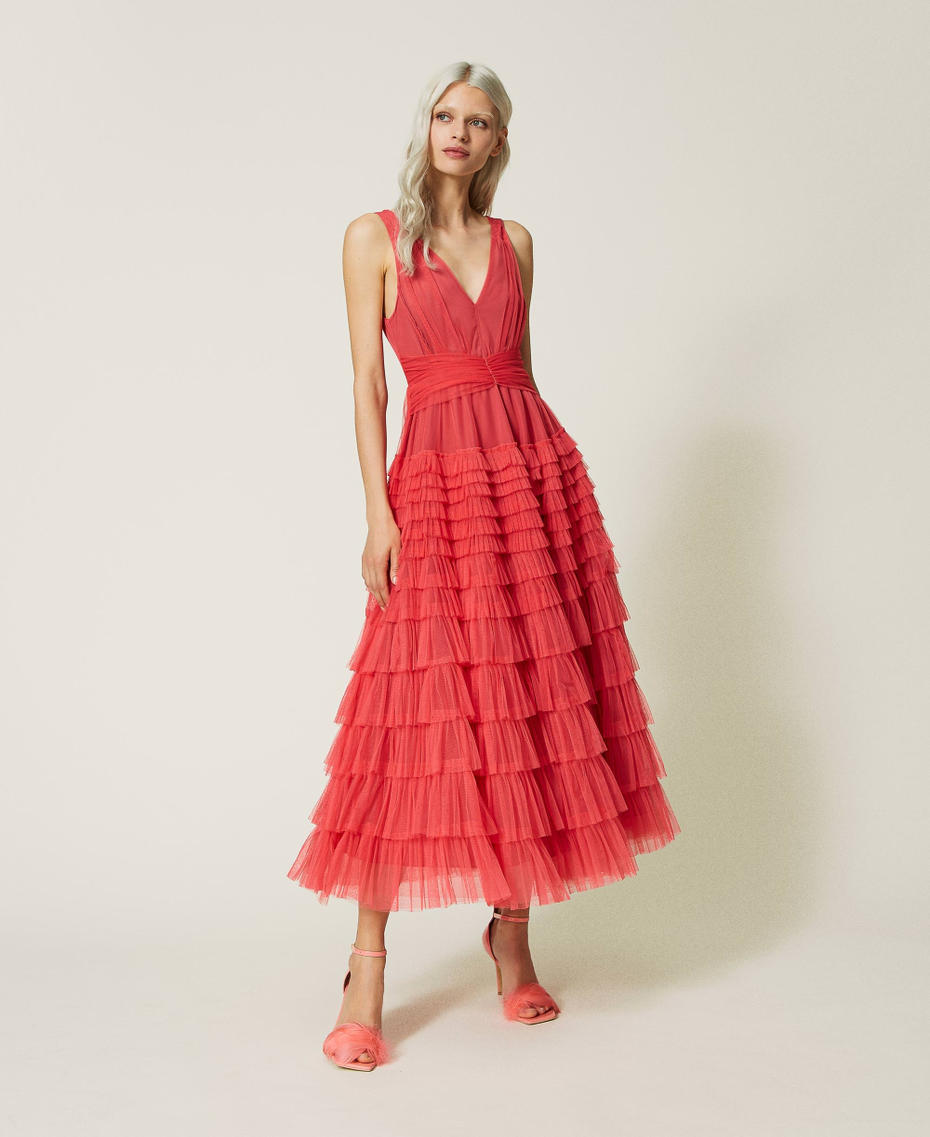 Abito longuette in tulle con balze Rosa "Holly Berry" Donna 232TP2640_10784_01