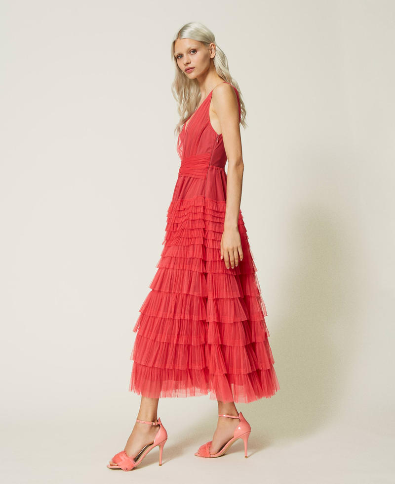 Abito longuette in tulle con balze Rosa "Holly Berry" Donna 232TP2640_10784_02