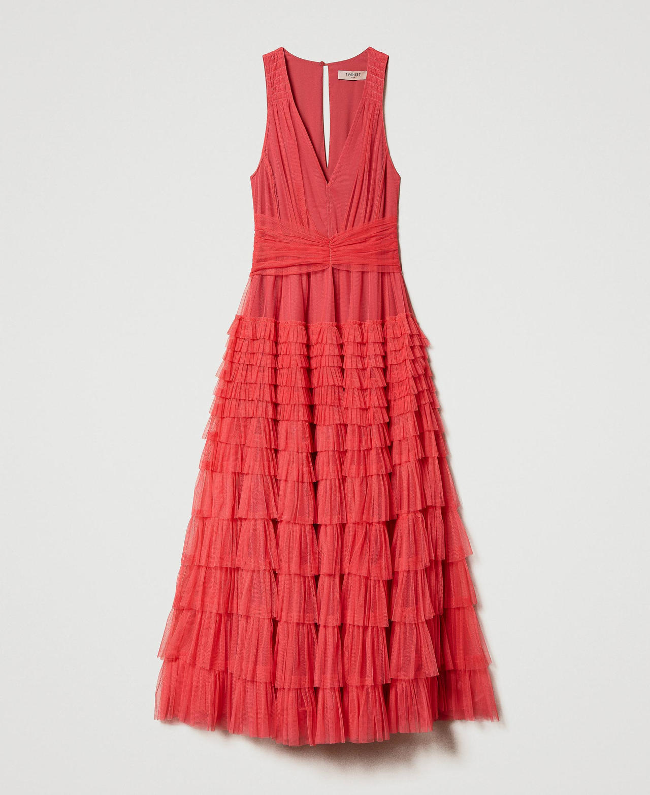 Midi tulle dress with flounces Woman, Pink | TWINSET Milano