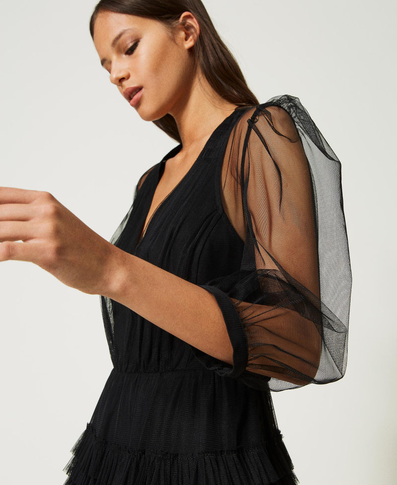 Short tulle dress with flounces Black Woman 232TP2641_00006_04