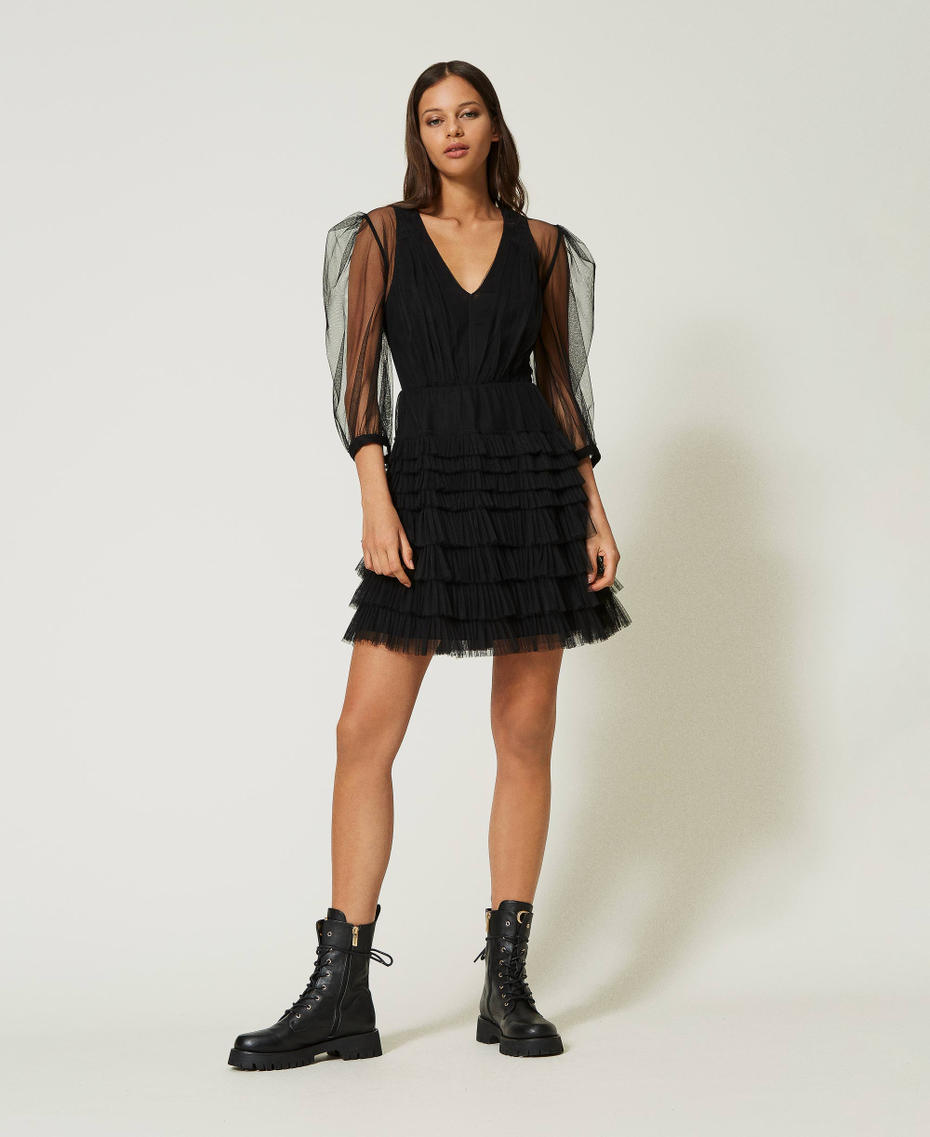 Short tulle dress with flounces Black Woman 232TP2641_00006_T0
