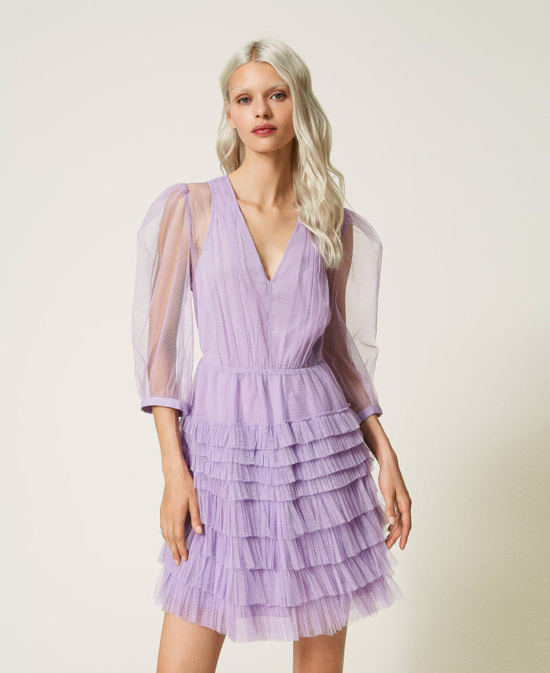 Short tulle dress with flounces Woman, Purple | TWINSET Milano