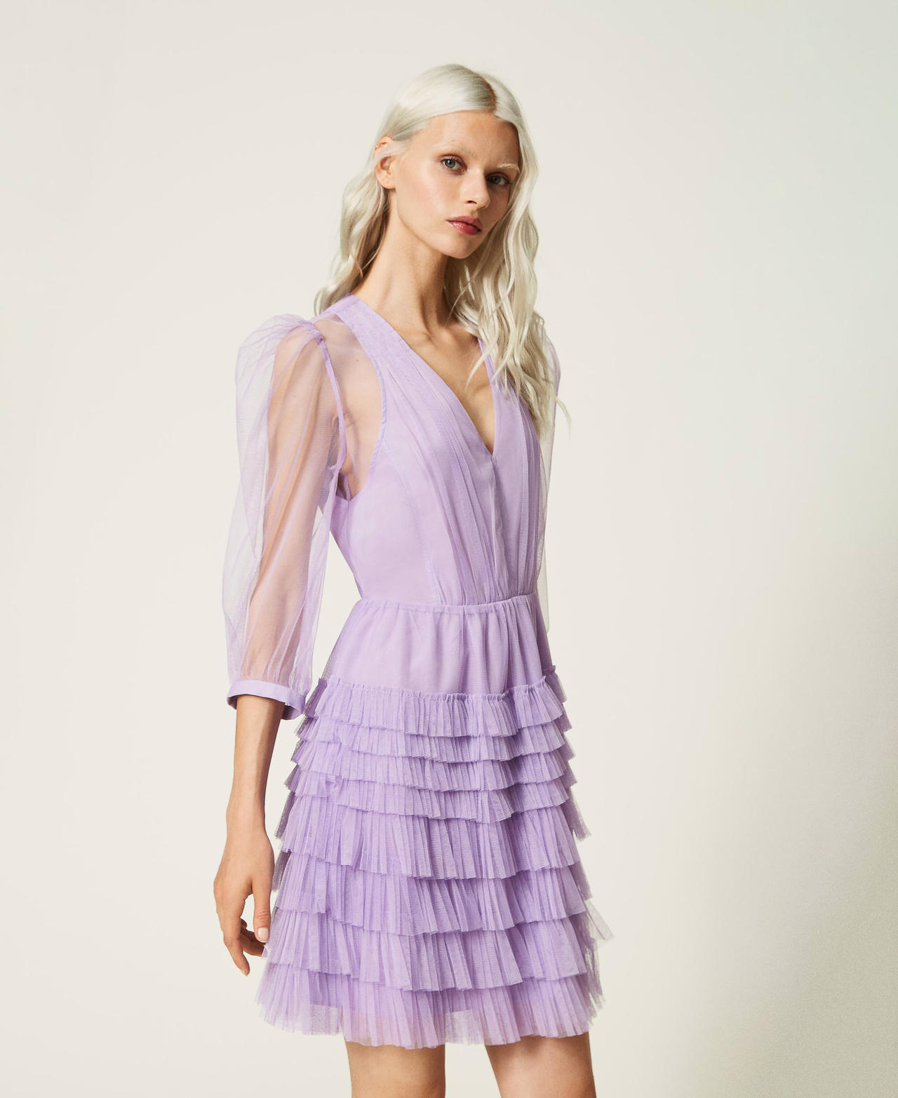 Короткое платье из тюля с оборками Фиолетовый "Лаванда" женщина 232TP2641-02