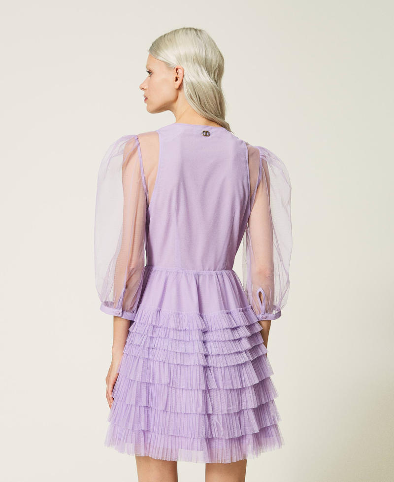 Kurzes Kleid aus Tüll mit Volants Lavendellila Frau 232TP2641-03