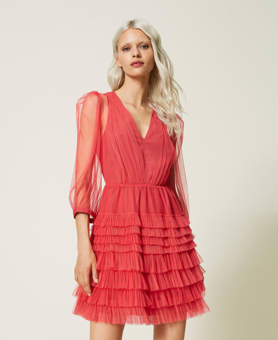 Kurzes Kleid aus T&uuml;ll mit Volants &bdquo;Holly Berry&ldquo;-Rosa Frau 232TP2641_10784_01