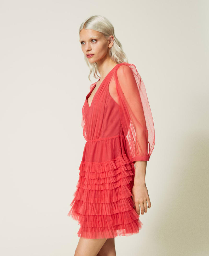 Kurzes Kleid aus T&uuml;ll mit Volants &bdquo;Holly Berry&ldquo;-Rosa Frau 232TP2641_10784_02