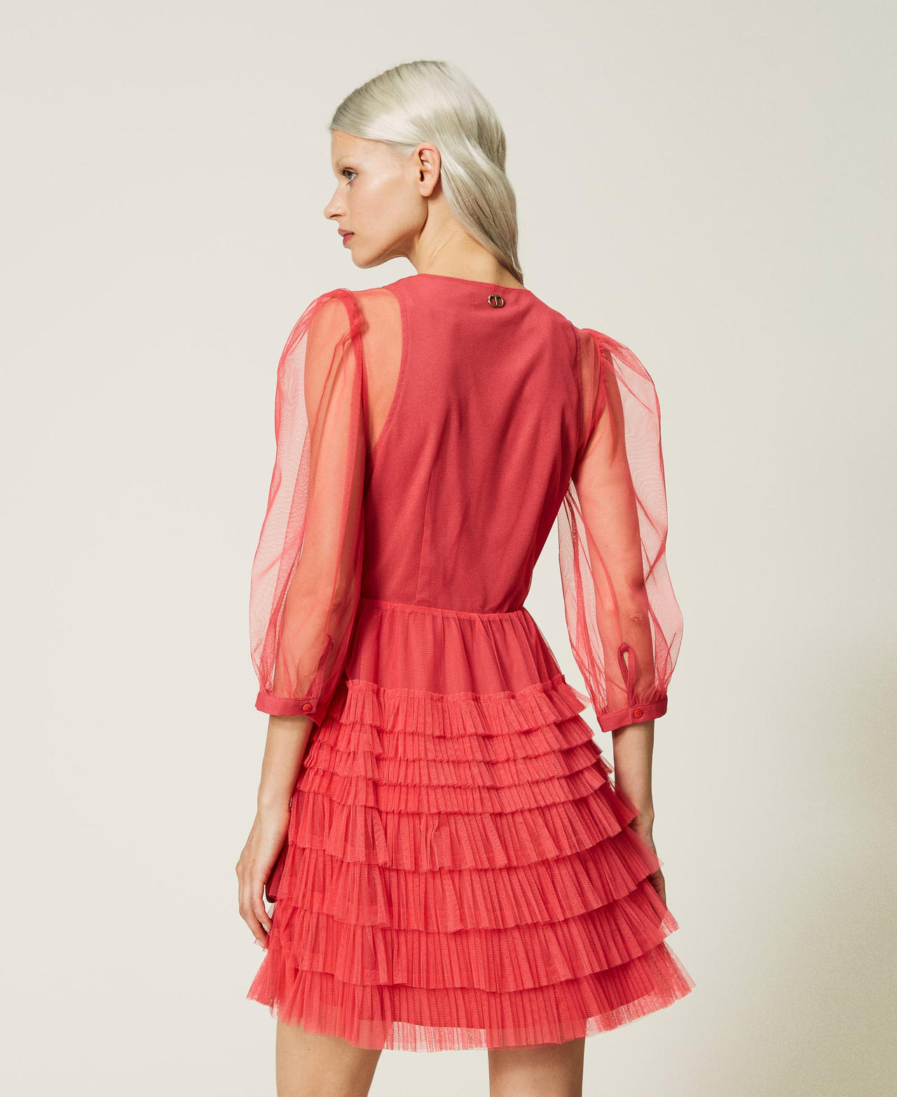 Kurzes Kleid aus T&uuml;ll mit Volants &bdquo;Holly Berry&ldquo;-Rosa Frau 232TP2641_10784_03