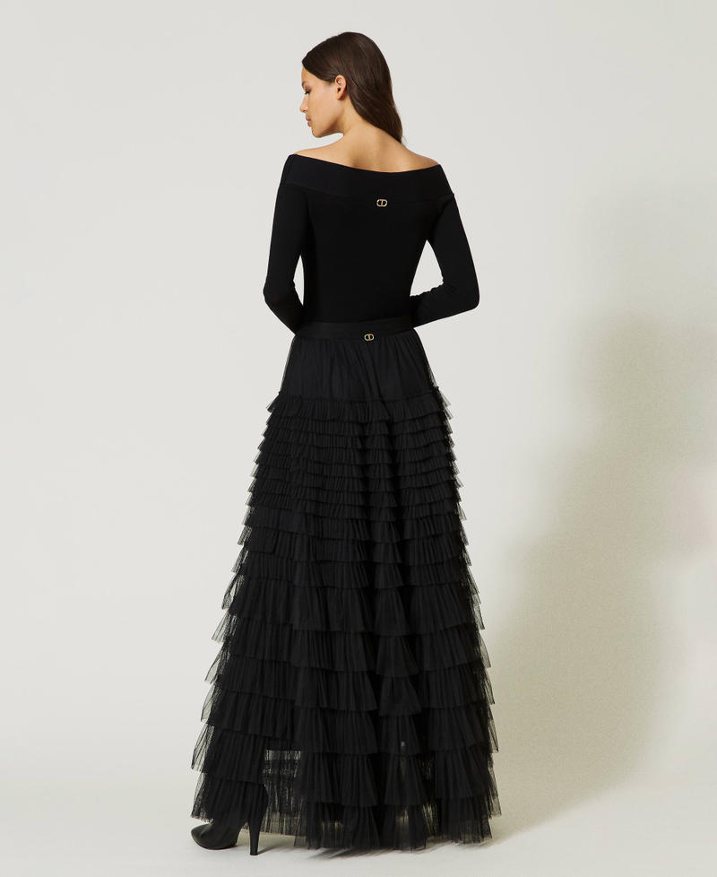 Long tulle skirt with flounces Black Woman 232TP2642_00006_04
