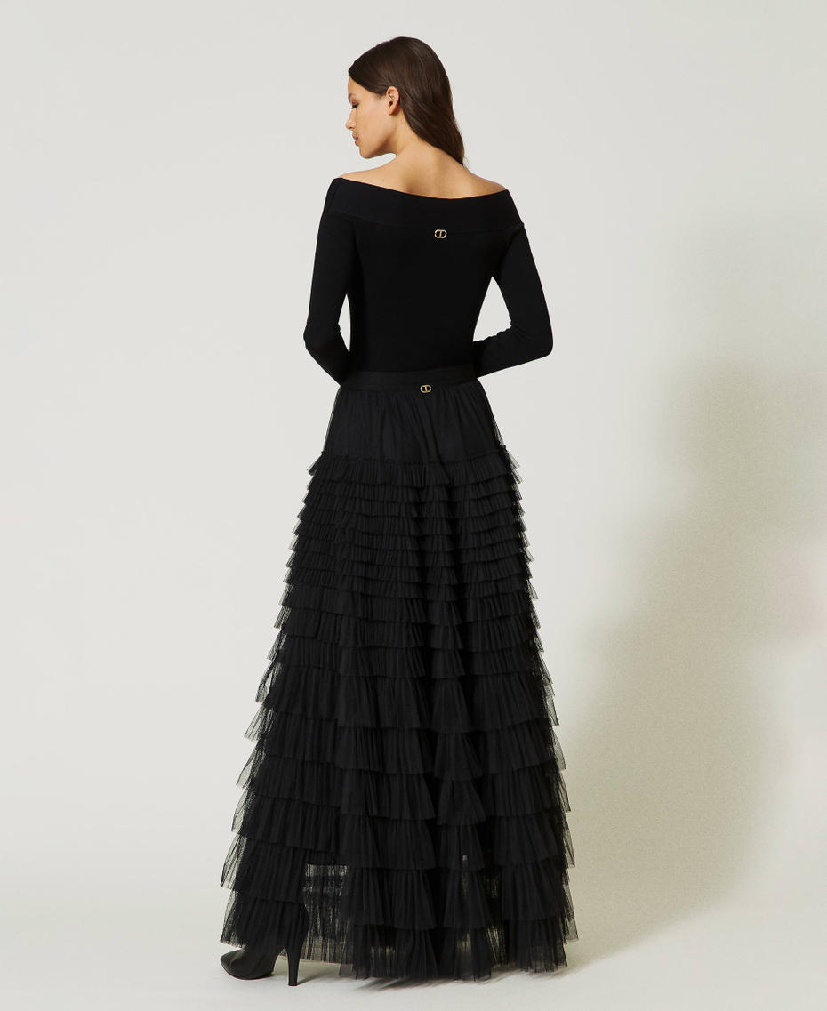 Long tulle skirt with flounces Black Woman 232TP2642_00006_04